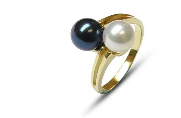 Yin Yang Japanese Akoya Cultured Pearl Ring