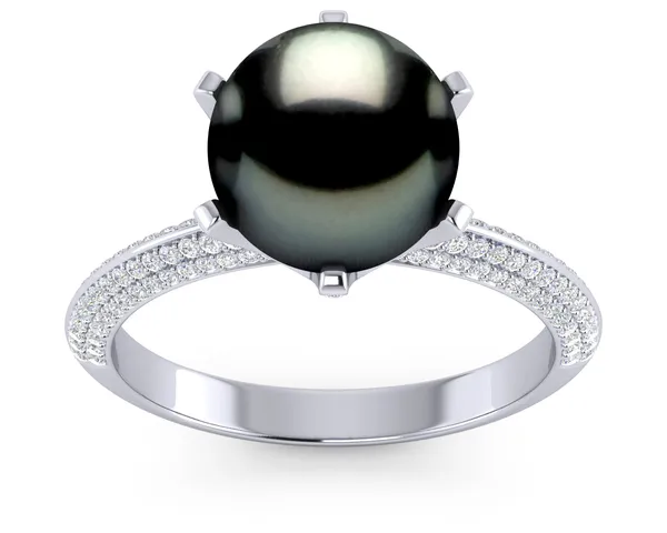 Tahitian Pearl Knife Edge 6 Prong Pave Ring