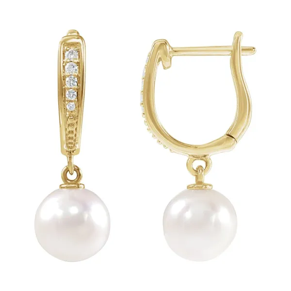 Akoya Pearl & Diamond Lever Back Drop Earrings