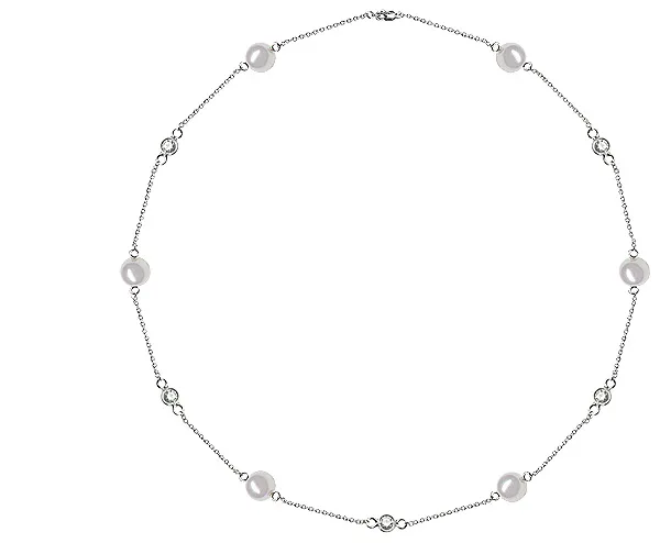 8.5 x 9 mm Pearl and Diamond Tin Cup Necklace