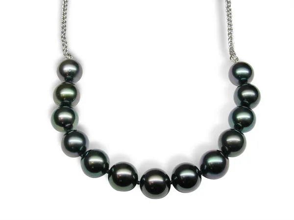 Centered Black Tahitian Cultured Pearl Necklace on Weave Chain