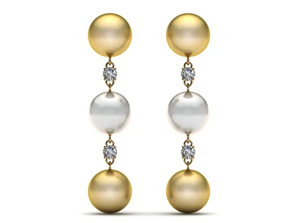 Tahitian, Golden South Sea Triple Pearl Earring