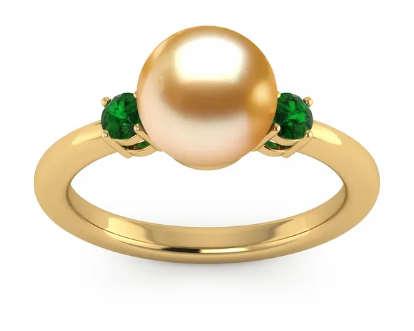 Golden Pearl Grace Ring with Green Emeralds