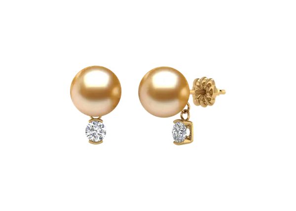 Golden Pearl Earring with Diamond Dangle