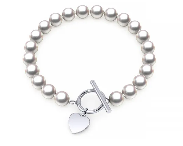 Freshwater Pearl Silver Heart Toggle Bracelet