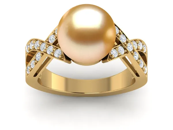 Golden South Sea Diamond X Pearl Ring