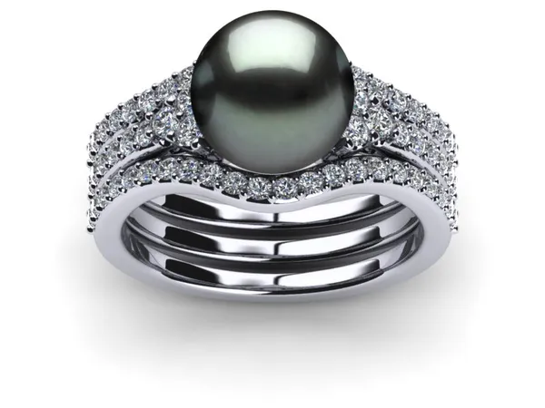 Tahitian Pearl Deluxe Princess Ring & Wedding Band Set