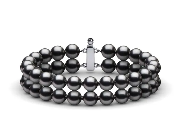 6.5mm x 7mm Black Freshwater Cultured Pearl Double Strand Bracelet
