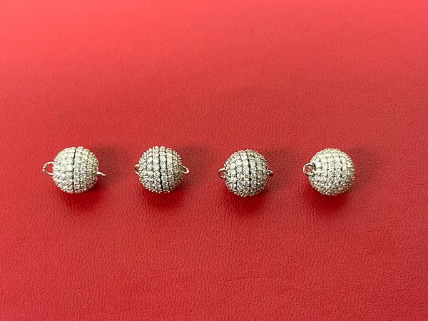 Four 14k White Diamond Ball Clasps with Lab Diamonds