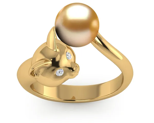 Golden Pearl Cat Ring