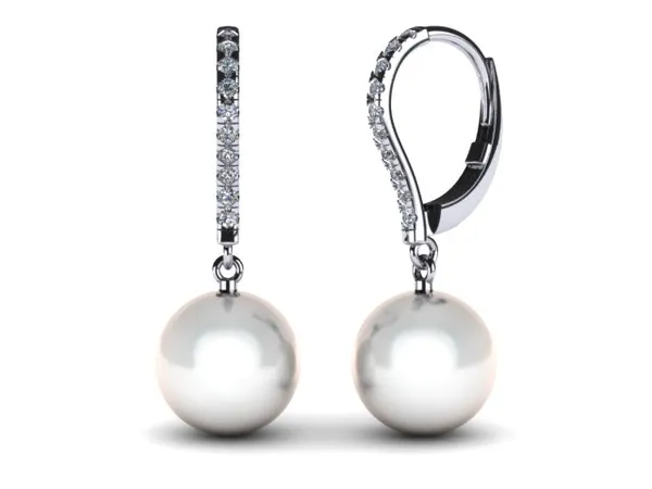 Diamond Leverback Pearl Earring