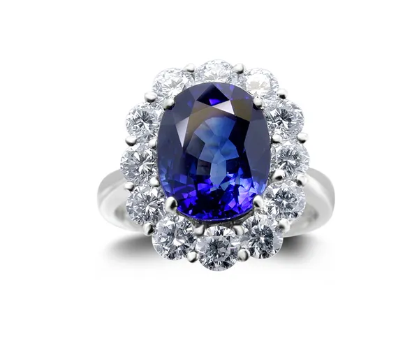 18K White Gold Sapphire Ring w/1.55cttw. Diamonds