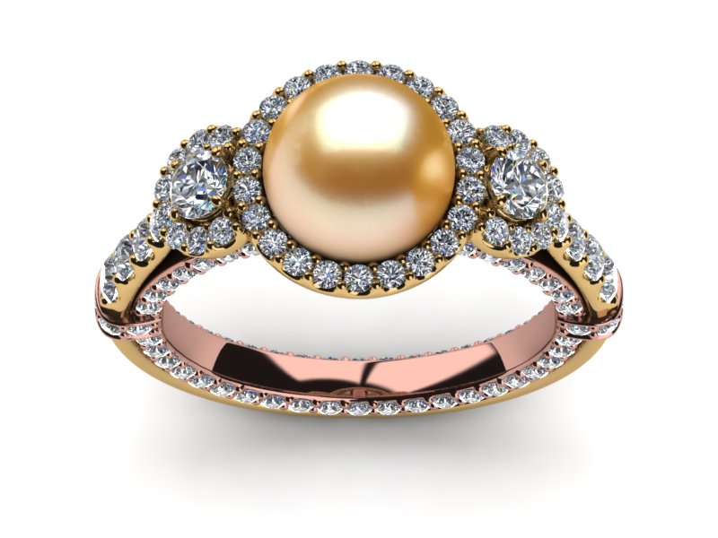 Golden Pearl 3 Halo Ring