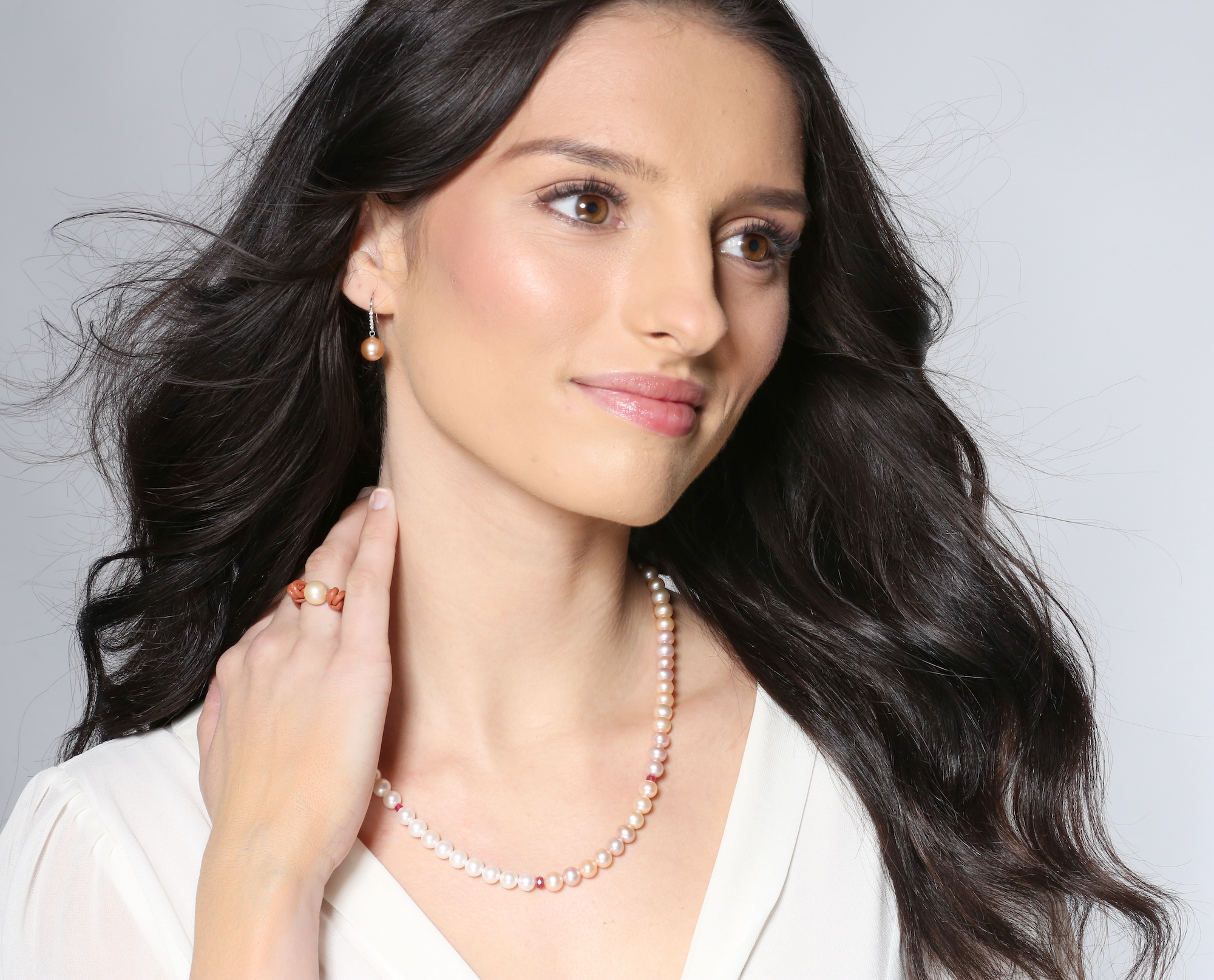 White, Pink & Ruby Briolette Spiritual Pearl Necklace