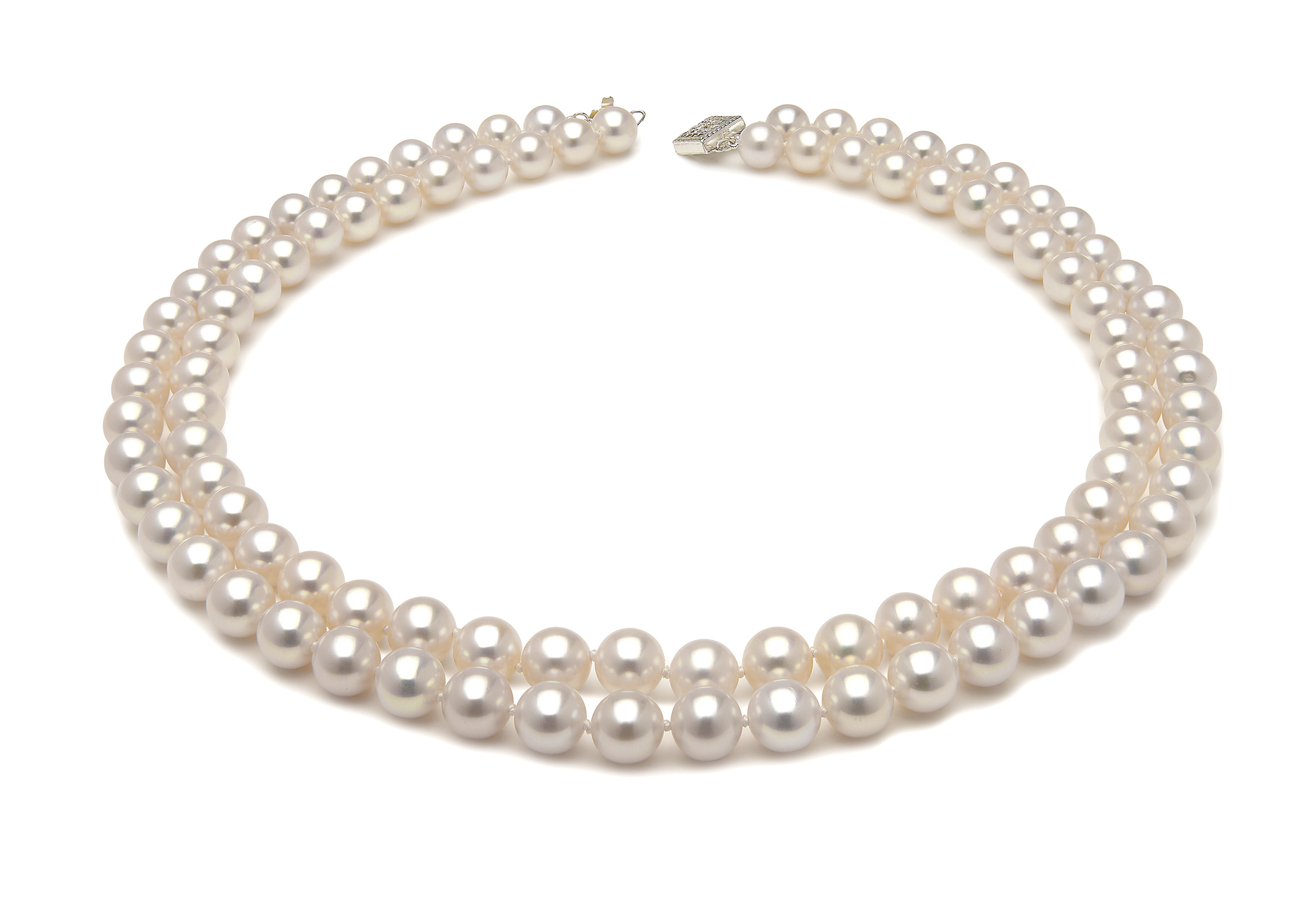 7.5 x 8.0mm Double Strand White Freshwater Pearl Necklace