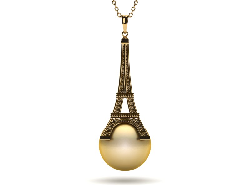 Golden Pearl Eiffel Tower Pendant