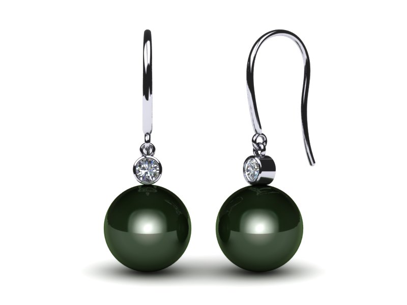 French Wire Diamond Drop Tahitian Pearl Earring