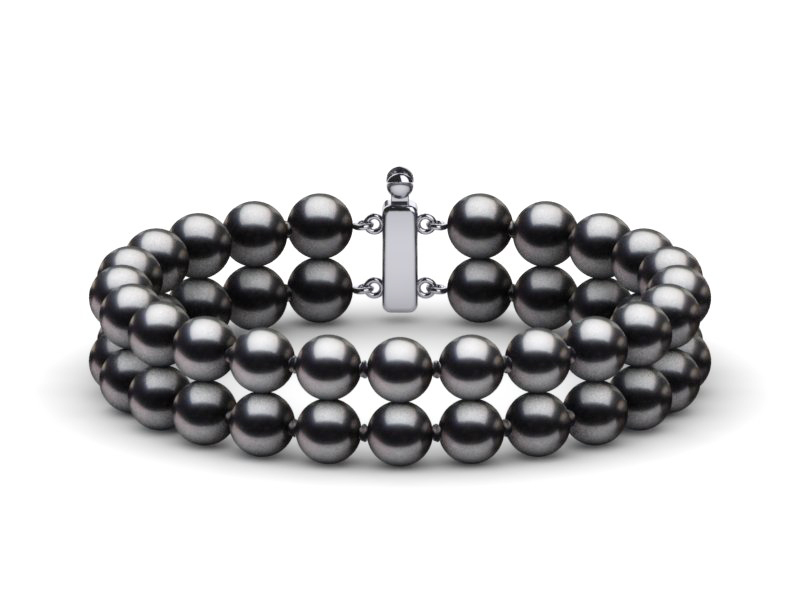 6.5mm x 7mm Black Freshwater Cultured Pearl Double Strand Bracelet
