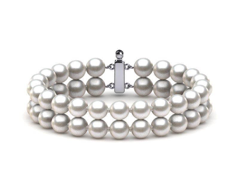 6.5mm x 7mm White Freshwater Cultured Pearl Double Strand Bracelet