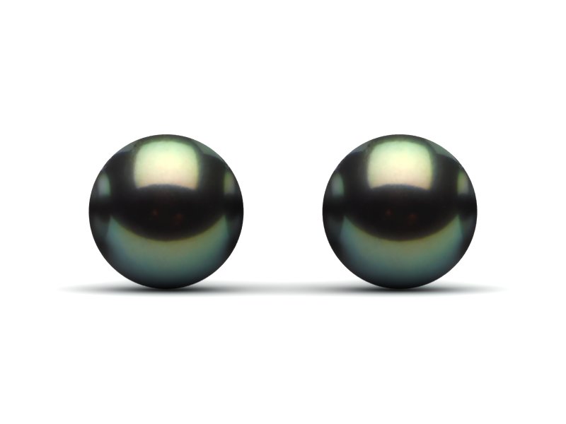 7.0 mm TRUE AAA Black GREEN Freshwater Round Pearl Stud Earrings