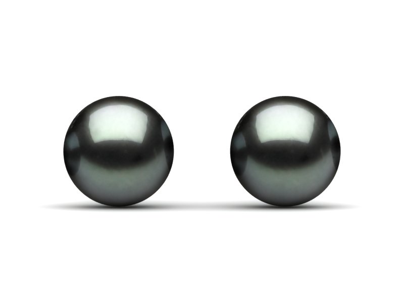 7.0 mm TRUE AAA Black Light Green Freshwater Round Pearl Stud Earrings