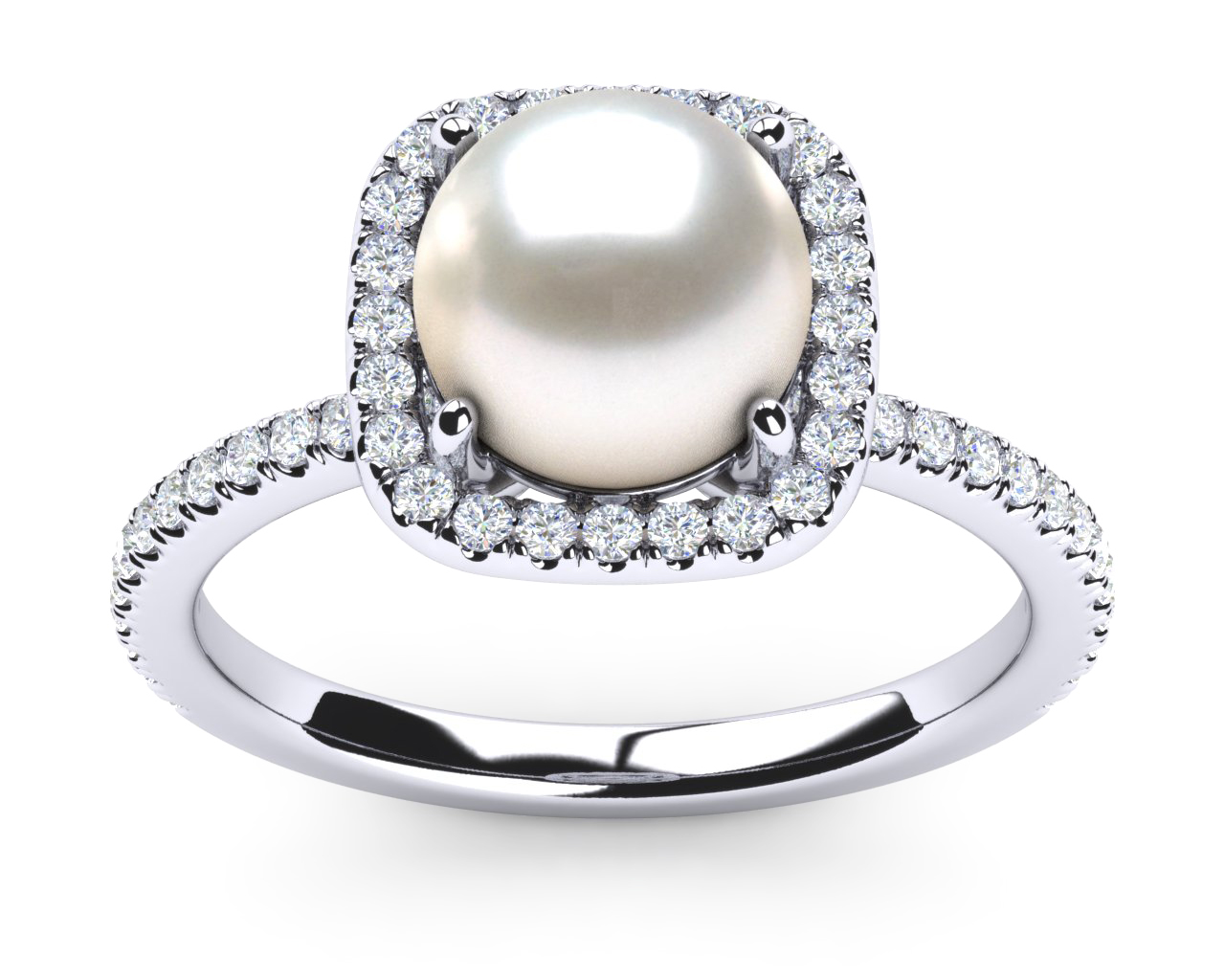 South Sea Pearl Cushion Halo Ring