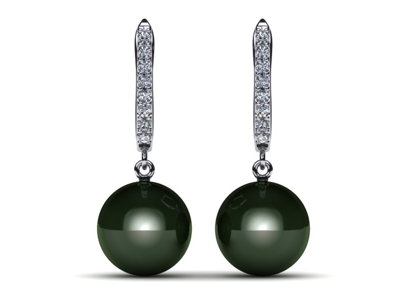 Tahitian Pearl Earring Diamond Open Lever Back .16 carats t.d.w.