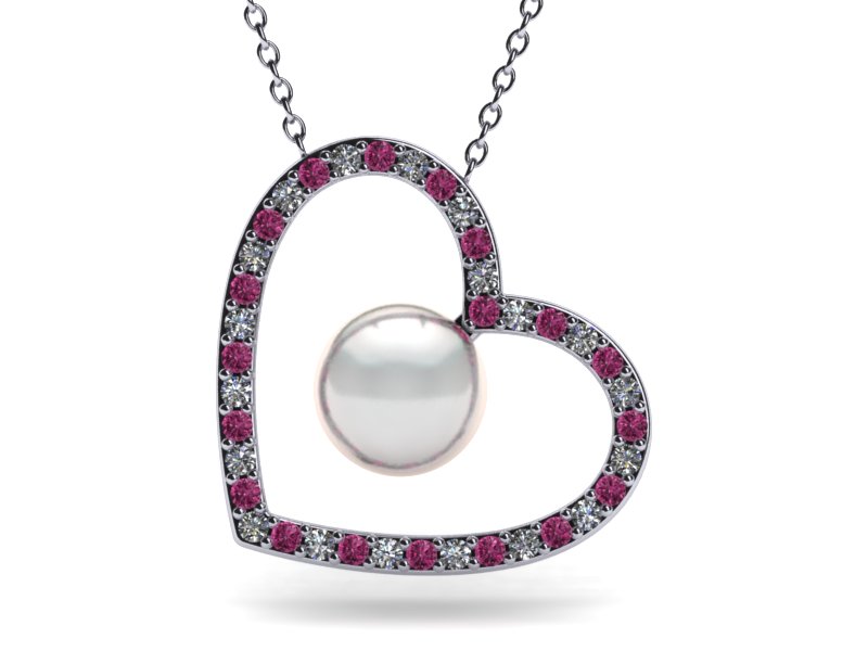Pearl Heart Two Gemstone Pendant