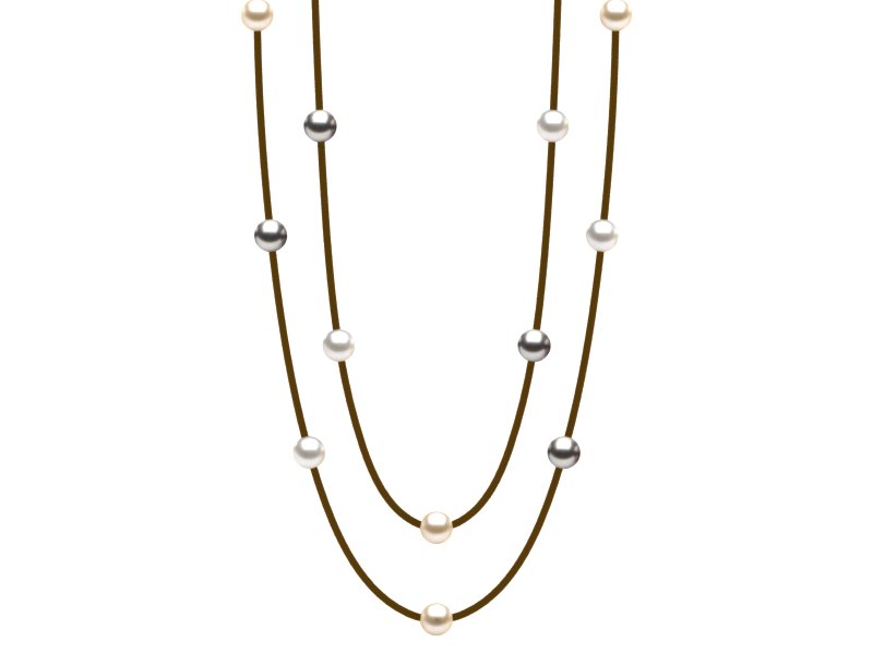 Pearl Leather Multicolor Lariat 55 Inches Whtie Light Golden Grey