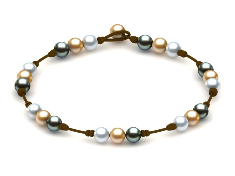 Pearl and Leather Necklace White Golden Tahitian