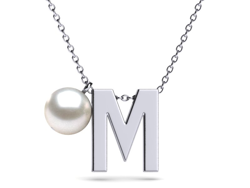 Initial Pearl Necklace Letter M