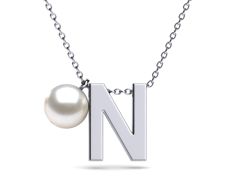 Initial Pearl Necklace Letter N