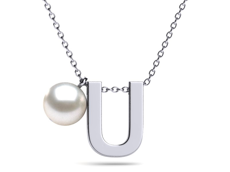 Initial Pearl Necklace Letter U