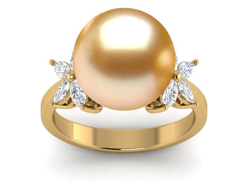 Golden South Sea Pearl Diamond X Ring