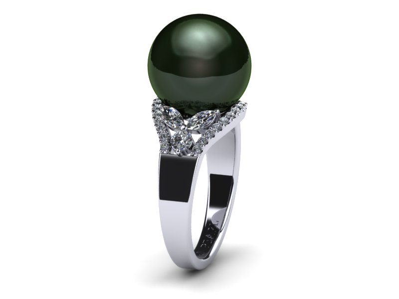 18K White Gold Diamond & Tahitian Pearl Pearl And Diamond Cluster Earring