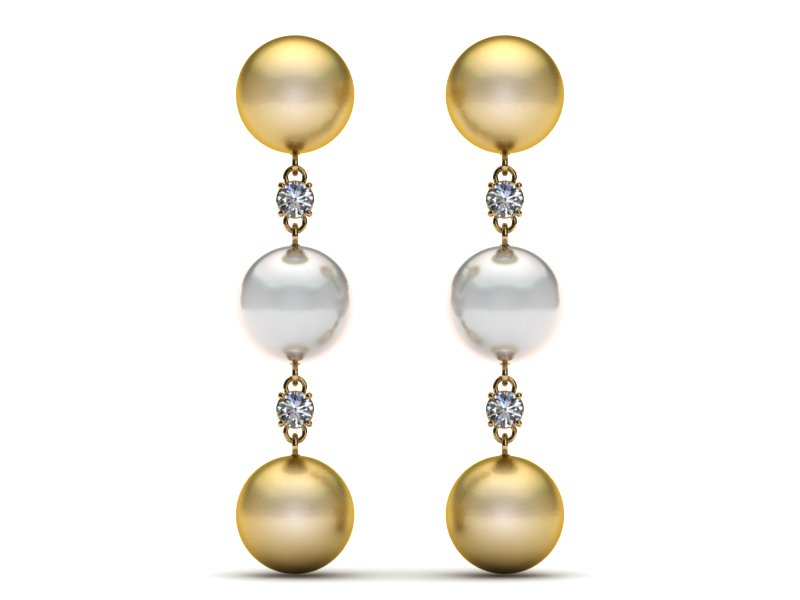 Tahitian, Golden South Sea Triple Pearl Earring