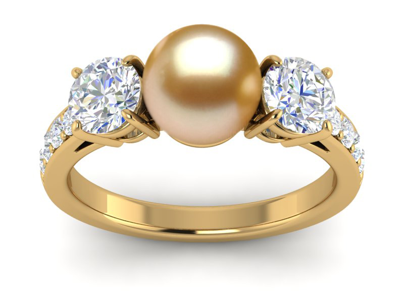 Golden South Sea Pearl Pave Ring