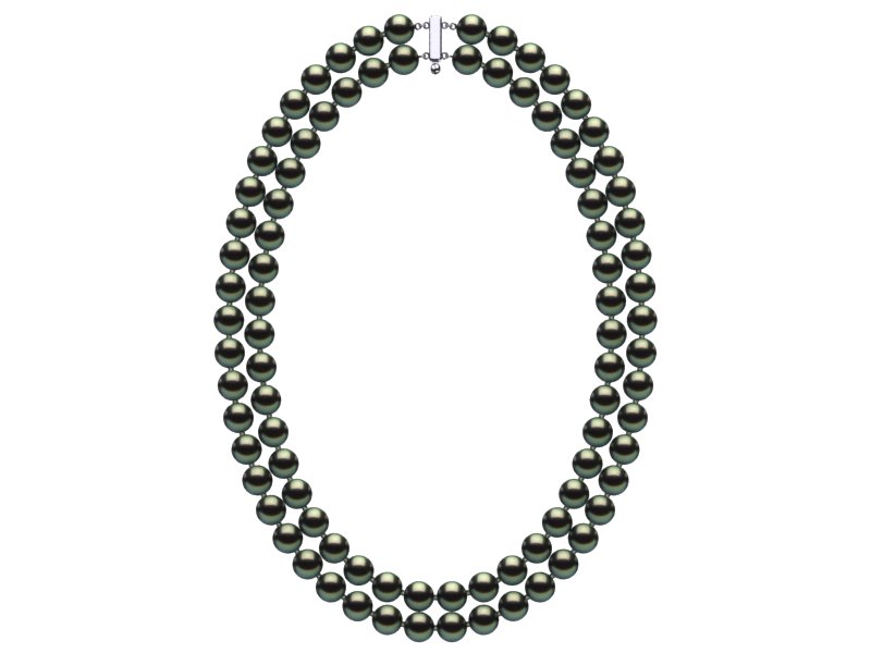 8 x 9mm Black Green Freshwater Double Strand Pearl Choker