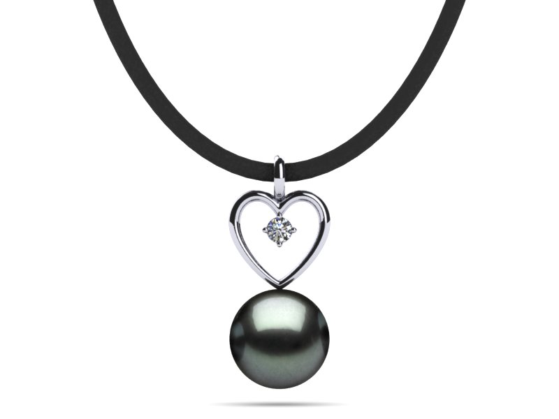 Tahitian Pearl & Diamond Leather Heart Necklace