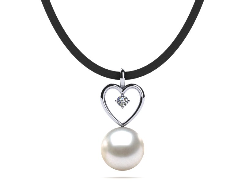 South Sea Pearl & Diamond Leather Heart Necklace