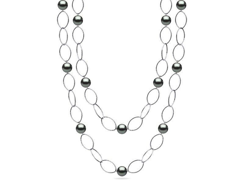 36 Inch Tahitian Pearl 10mm Hammered Link Necklace