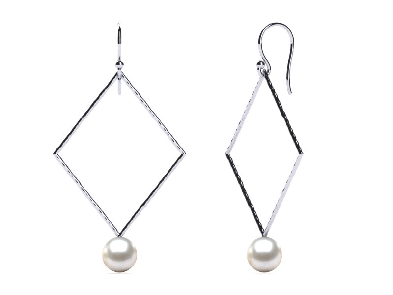 Pearl Diamond Shape Hammered Earring