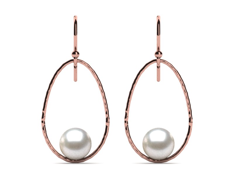 South Sea Pearl Open Drop Hoop Hammered