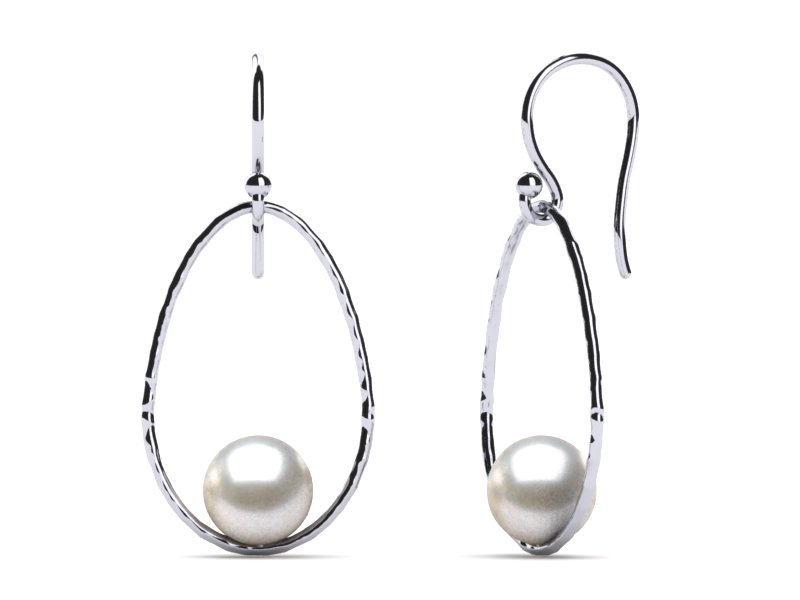 South Sea Pearl Earring Drop Hoop Hammered