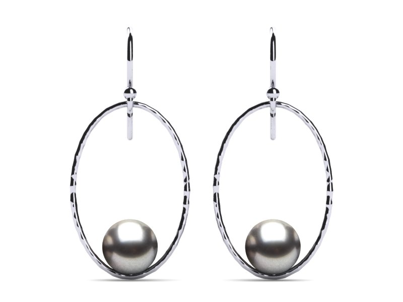 Tahitian Pearl Earring Oval Hoop Hammered