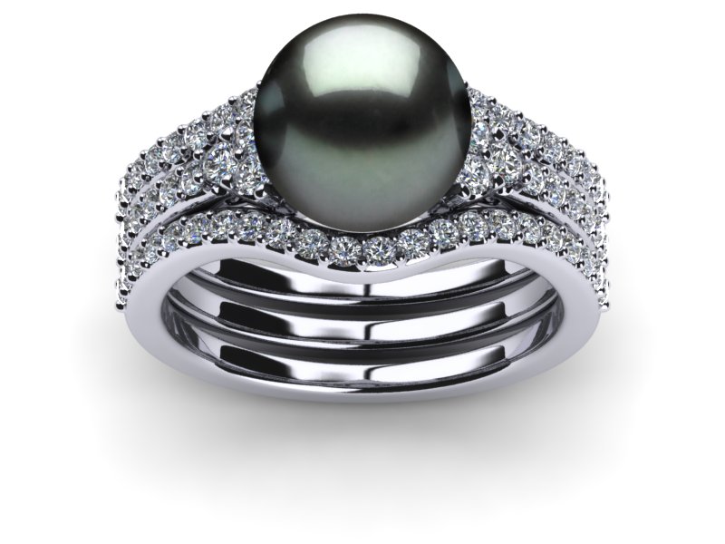 Tahitian Pearl Deluxe Princess Ring & Wedding Band Set