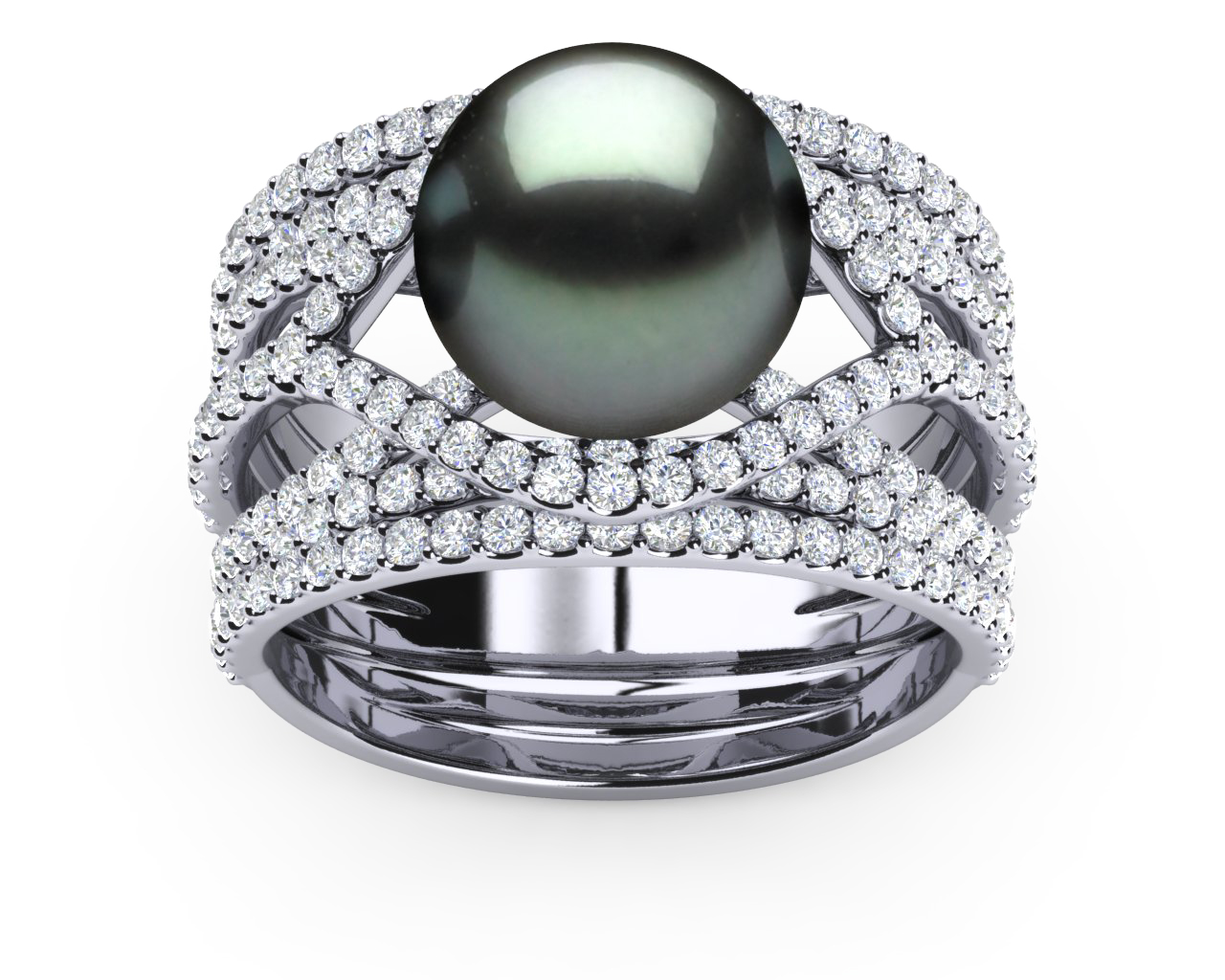 Tahitian Pearl Deluxe Rainbow Engagement Ring & Wedding Band Set