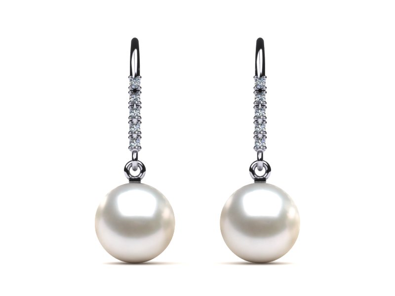 Freshwater Diamond Shepherds Hook Pearl Earrings