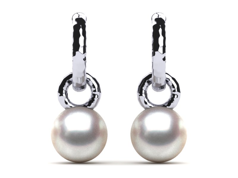 South Sea Pearl Double Hoop Hammered Style