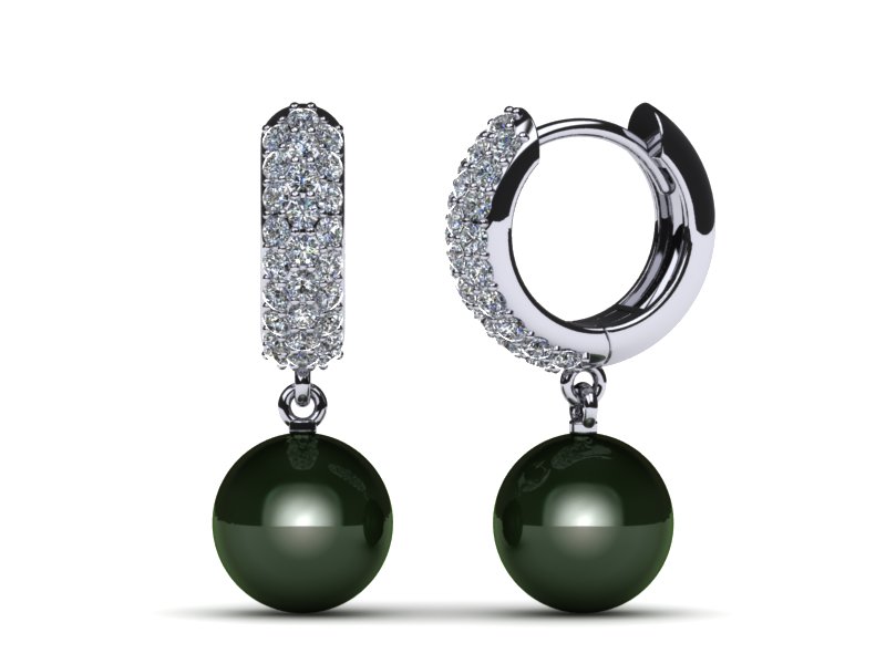 Tahitian Pearl Earring Large Huggie .55 carats t.d.w.
